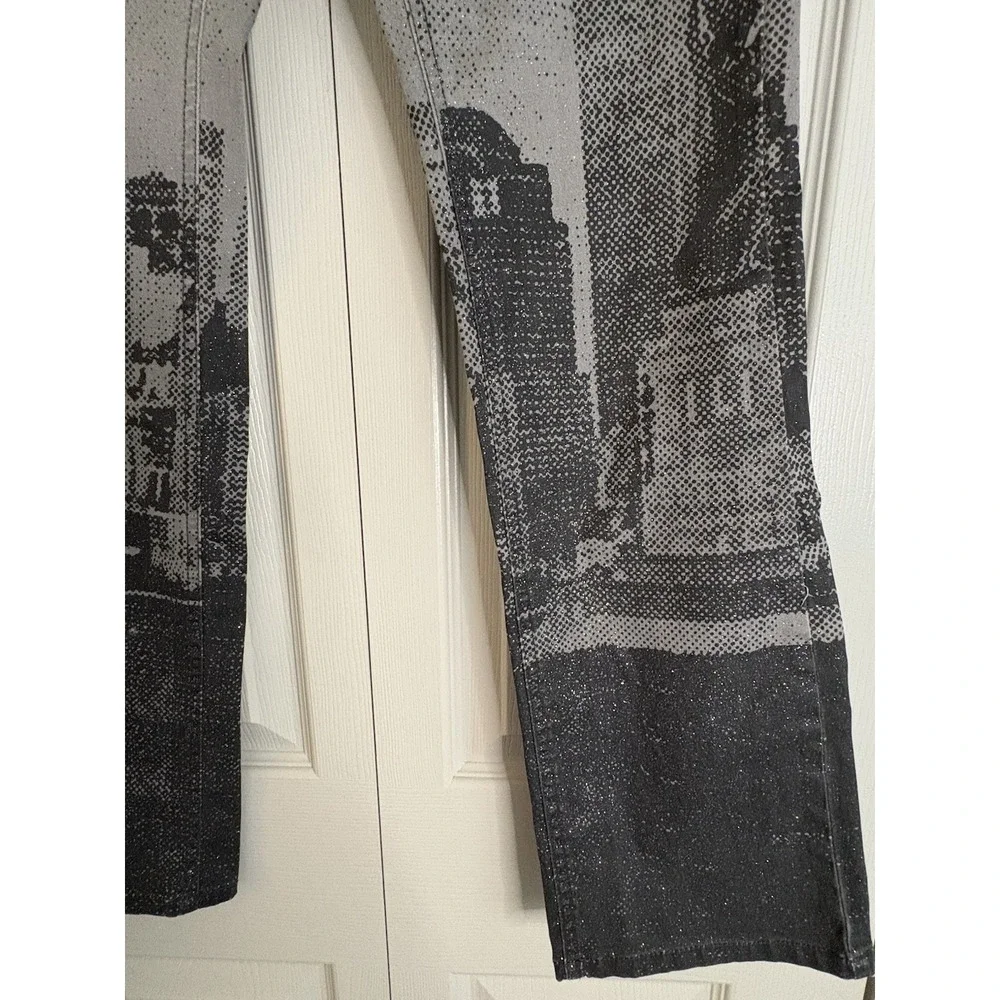 Y2K Vintage 90s‎ Rare CREST Jeans Gray City Artist Skyline Flare Women Sz 1/2